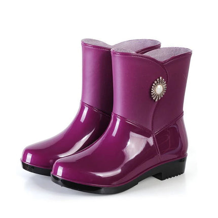 Women Waterproof Rain Boots Non Slip Mid Calf Winter Shoes by zapcart