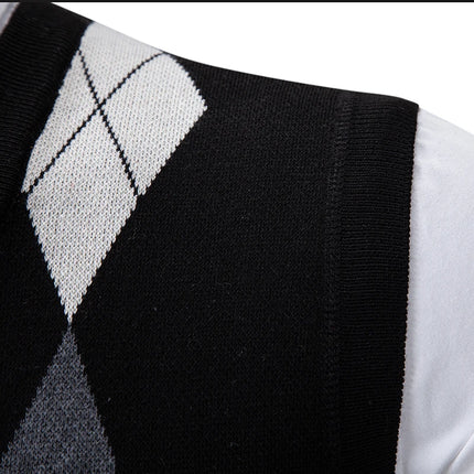 Mens Sleeveless Sweater Vest Plaid Knit Autumn ENWEIGECN by zapcart