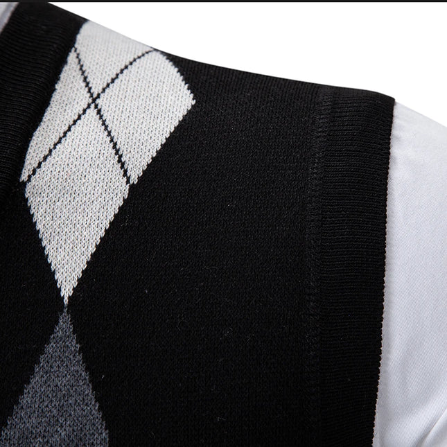 Mens Sleeveless Sweater Vest Plaid Knit Autumn ENWEIGECN by zapcart