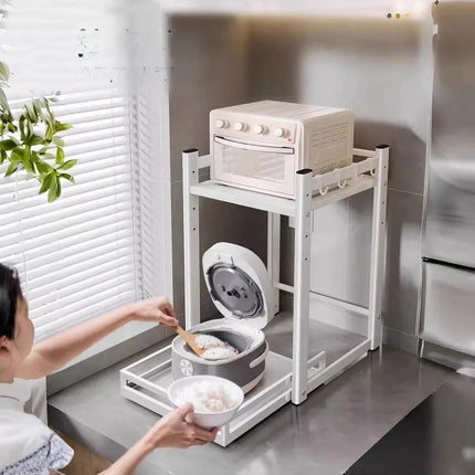 Kitchen Multi-Function Pull-Out Rice Cooker Storage Ra Layered Home Microwave Potware Organizer Carbon Steel Modern Simple by zapcart