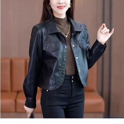 Maillard Short Leather Jacket For Women Spring Autumn Chic by zapcart