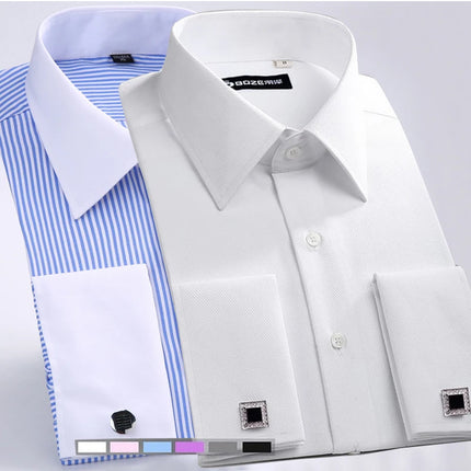 Men's French Cuff Dress Shirt White Long Sleeve CN Zhejiang by zapcart