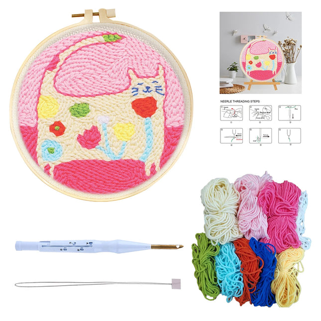 DIY Punch Needle Kits for Beginners Cute Animal with Hoop Embroidery Punch Needle Starter Craft Set Giraffe Festival Gift by zapcart