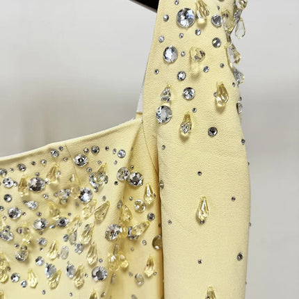 Designer Beaded Diamonds Maxi Dress Women Square Collar by zapcart