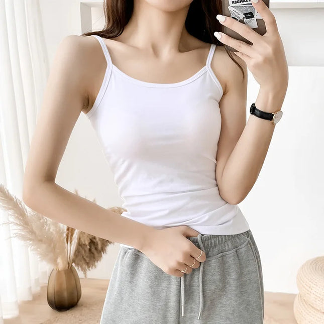 Women Solid Color Cotton Camisoles Vest Breathable Top by zapcart