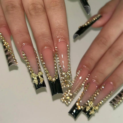 Extra Long Press On Nails Glue Included Bear Bow For Women by zapcart