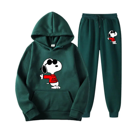 MINISOCN Snoopy Cartoon Hoodie Sweatpants Set For Men by zapcart