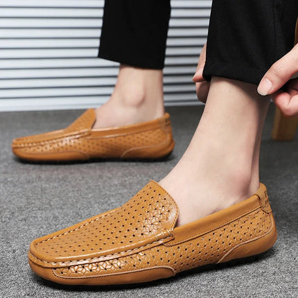 DZAG Men Leather Loafers Breathable Slip On Driving Shoes by zapcart