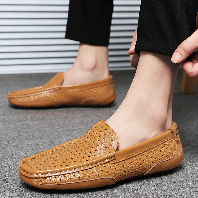 DZAG Men Leather Loafers Breathable Slip On Driving Shoes by zapcart