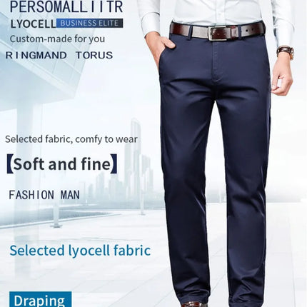 CN Men Ice Silk Suit Pants Elastic Mid Waist Baggy Trousers by zapcart