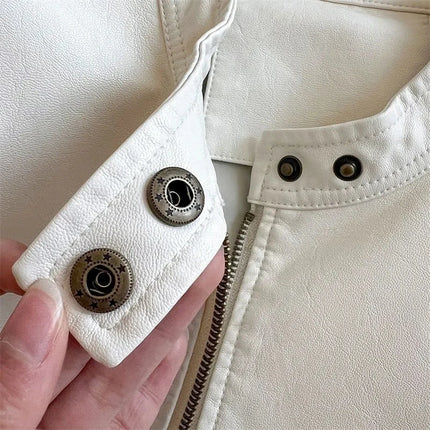 OKXGNZ Casual PU Short Leather Jacket Women Flexible Spring by zapcart