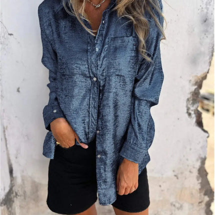 Shinny Golden Long Sleeve Blouse For Women Vintage Loose by zapcart