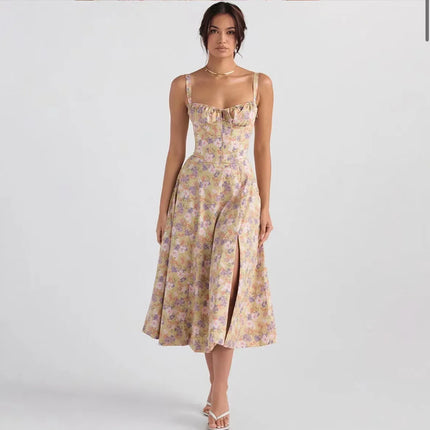 Floral Print Corset Dress For Women Slimming Resort Ready by zapcart
