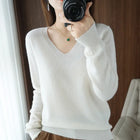 Women V Neck Knit Sweater Slim Fit Soft Knitwear Winter by zapcart