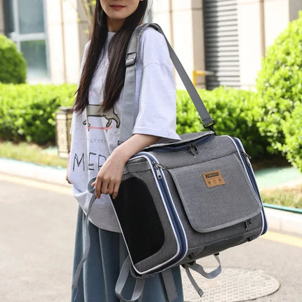 Versatile Pet Carrier Backpack - Motorcycle/Bike/E-Bike Travel Bag, Breathable & Waterproof for Dogs/Cats, Hands-Free Design by zapcart