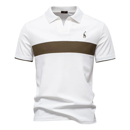 AIOPESON Men Breathable Striped V Neck Slim Polo Shirt by zapcart