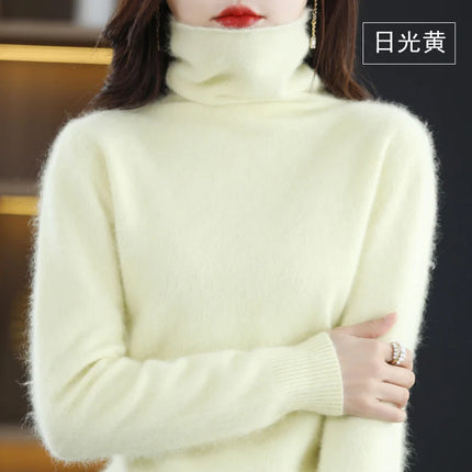 Pile Collared Mink Cashmere Turtleneck Sweater For Women by zapcart