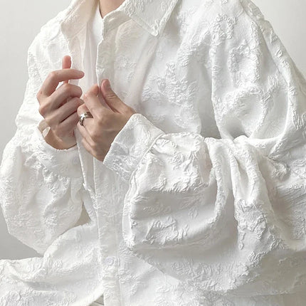 XITAO Women Crumpled Jacquard Shirt Loose Bat Wing Sleeve by zapcart