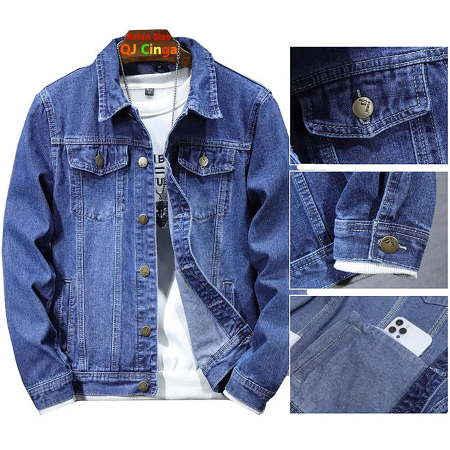 Qj Cinga Denim Jacket For Men Long Sleeve Casual Blue by zapcart