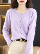 LHZSYY Women Cardigan Pure Mink Cashmere O Neck Loose by zapcart