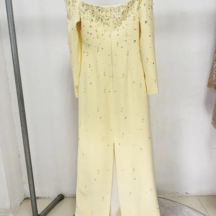 Designer Beaded Diamonds Maxi Dress Women Square Collar by zapcart