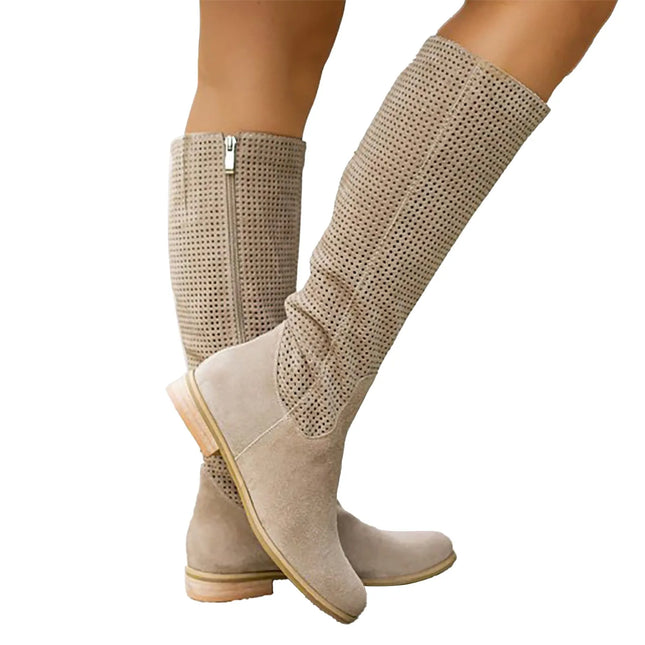 Faux Suede Knee High Boots for Women Low Heel Campus Style by zapcart