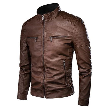Homagrow Men Leather Jacket Slim Fit Vintage Multi Pockets by zapcart