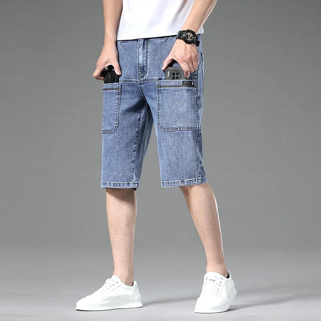 AHUDNUCN Summer Multi Pocket Denim Shorts For Men Straight by zapcart