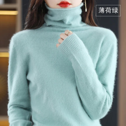 Pile Collared Mink Cashmere Turtleneck Sweater For Women by zapcart