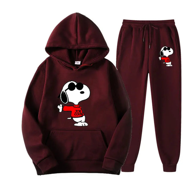 MINISOCN Snoopy Cartoon Hoodie Sweatpants Set For Men by zapcart