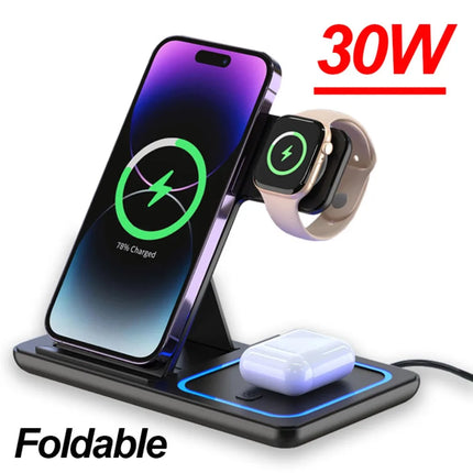 VIKEFON 3 In 1 30W Fast Wireless Charger For iPhone Watch by zapcart