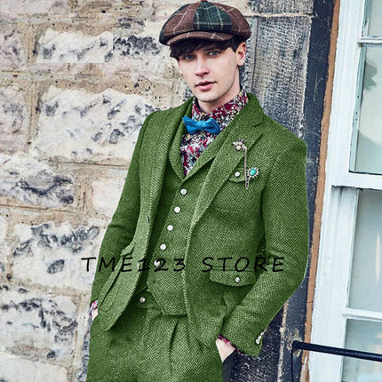 Mens Herringbone Wool 3 Piece Suit By CN Jiangsu Slim Fit by zapcart