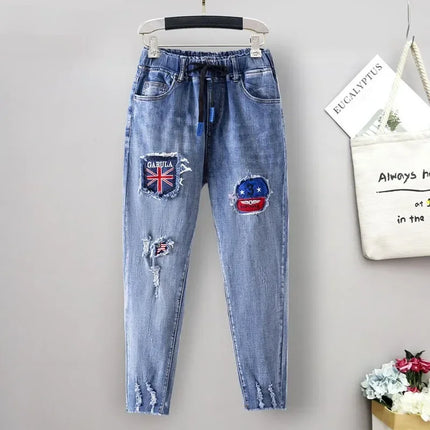 Plus Size Jeans For Women Elastic High Waist Baggy Comfort by zapcart
