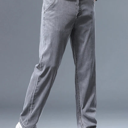 Brother Wang Men Lyocell Jeans Soft Drape Loose Straight by zapcart