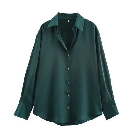Trafza Womens Casual Solid Turn Down Collar Blouse Chic by zapcart