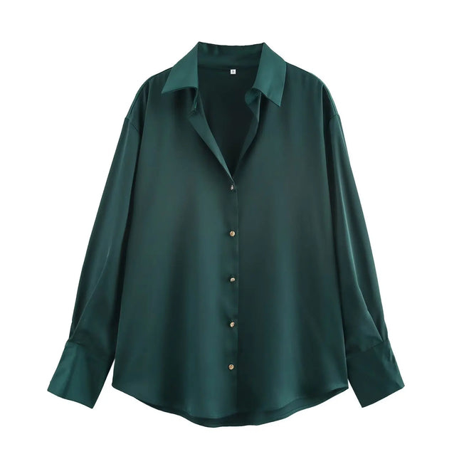 Trafza Womens Casual Solid Turn Down Collar Blouse Chic by zapcart
