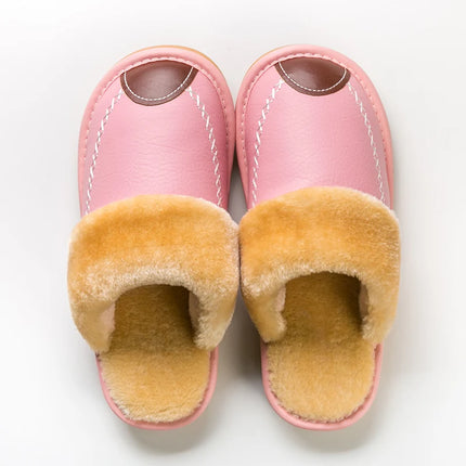 FONGIMICCN Men Winter Leather Slippers Velvet Waterproof by zapcart