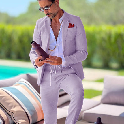 CN Jiangsu Linen Slim Fit Mens Suit Two Piece Wedding Groom by zapcart