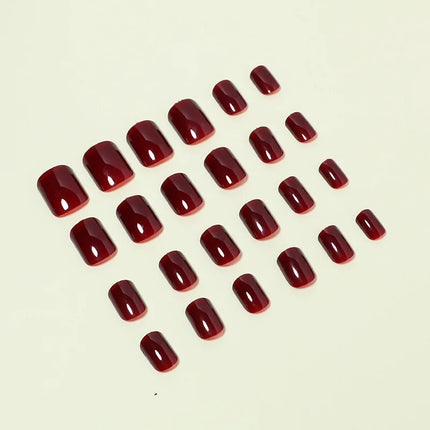 Press On Nails Wine Red Short Square Detachable For Home Use by zapcart