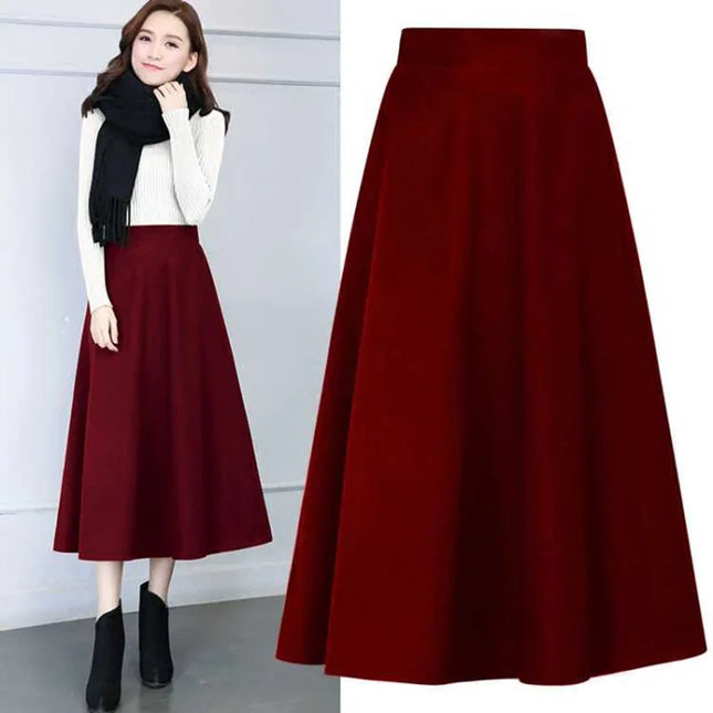 Lucyever Winter Long Woolen Skirt For Women High Waist Warm by zapcart