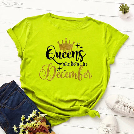 Queen Are Born In January To December Bold Graphic Tee Women by zapcart