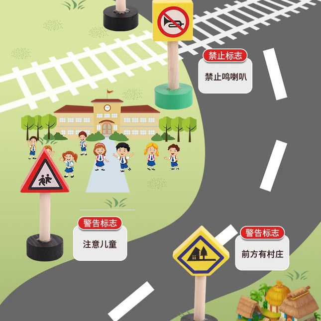 Wooden Children's City Traffic Road Signs Signboards Safety Awareness Scene Building Blocks Early Education Educational Toys by zapcart