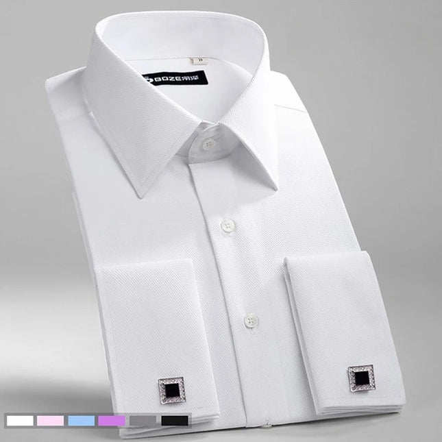 Men's French Cuff Dress Shirt White Long Sleeve CN Zhejiang by zapcart