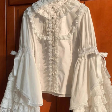 Japanese Kawaii Lolita Flare Sleeve Patchwork Women Blouse by zapcart