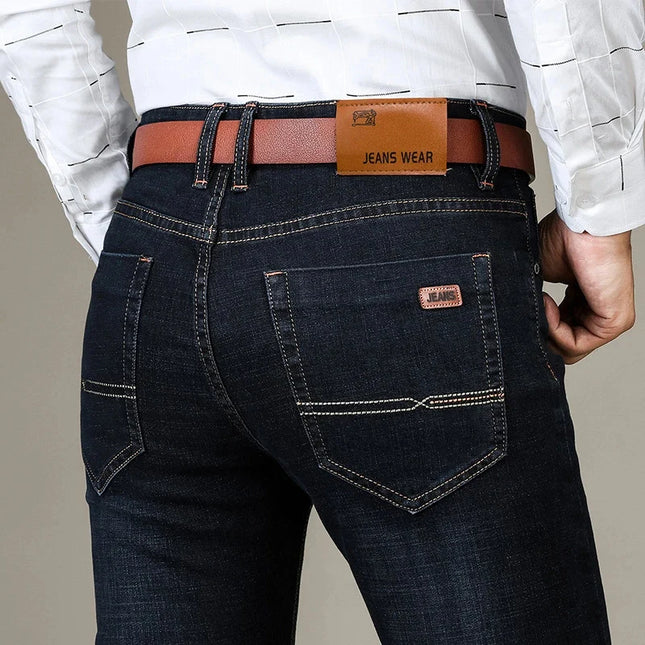 Brother Wang Mens Autumn Classic Fitted Stretch Jeans by zapcart