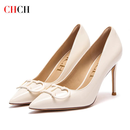 CHCH Womens High Heels 9cm Pointed Toe Metal Buckle by zapcart