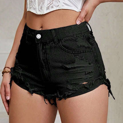 Women's Ripped Stretch Denim Shorts Frayed Raw Hem Everyday by zapcart