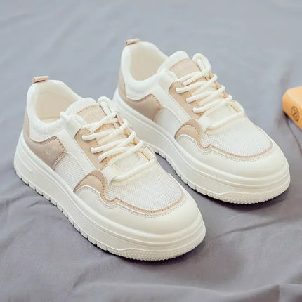 Women Mesh Breathable White Sneakers With Height Boost by zapcart