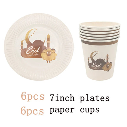 QIJOYJUCN Eid Mubarak Disposable Tableware Plates Cups 6Pc by zapcart
