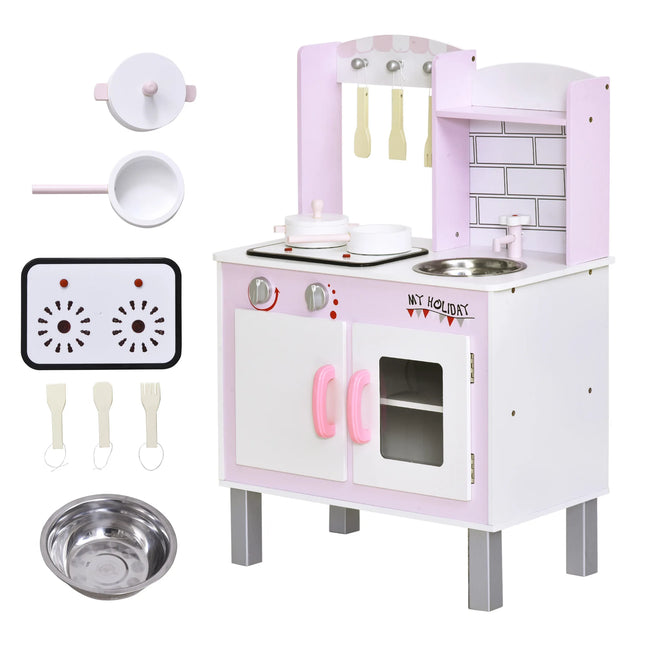 HOMCOM Kids Kitchen Play Set with Sound Utensils Pans Ages3 by zapcart